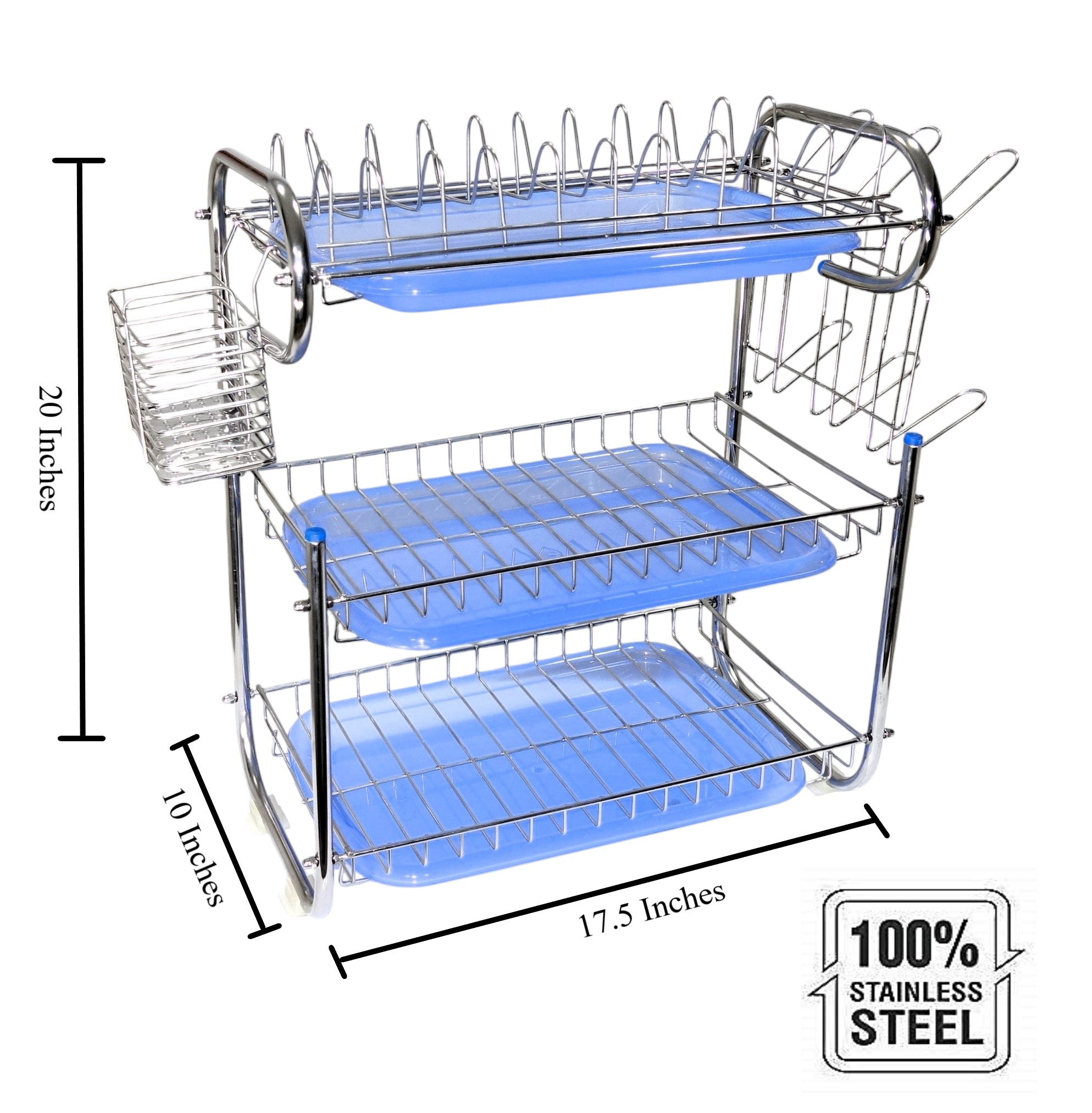 AMOL® Premium Stainless Steel Kitchen Organizer Wall Mount Stand | 3 Tier Kitchen Rack with 3 Plastic Trays | Over Sink Rack