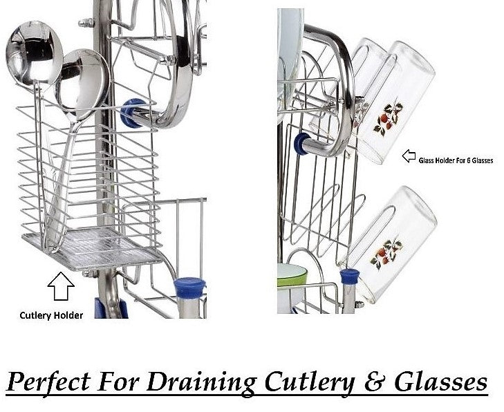 AMOL® Premium Stainless Steel Kitchen Organizer Wall Mount Stand | 3 Tier Kitchen Rack with 3 Plastic Trays | Over Sink Rack