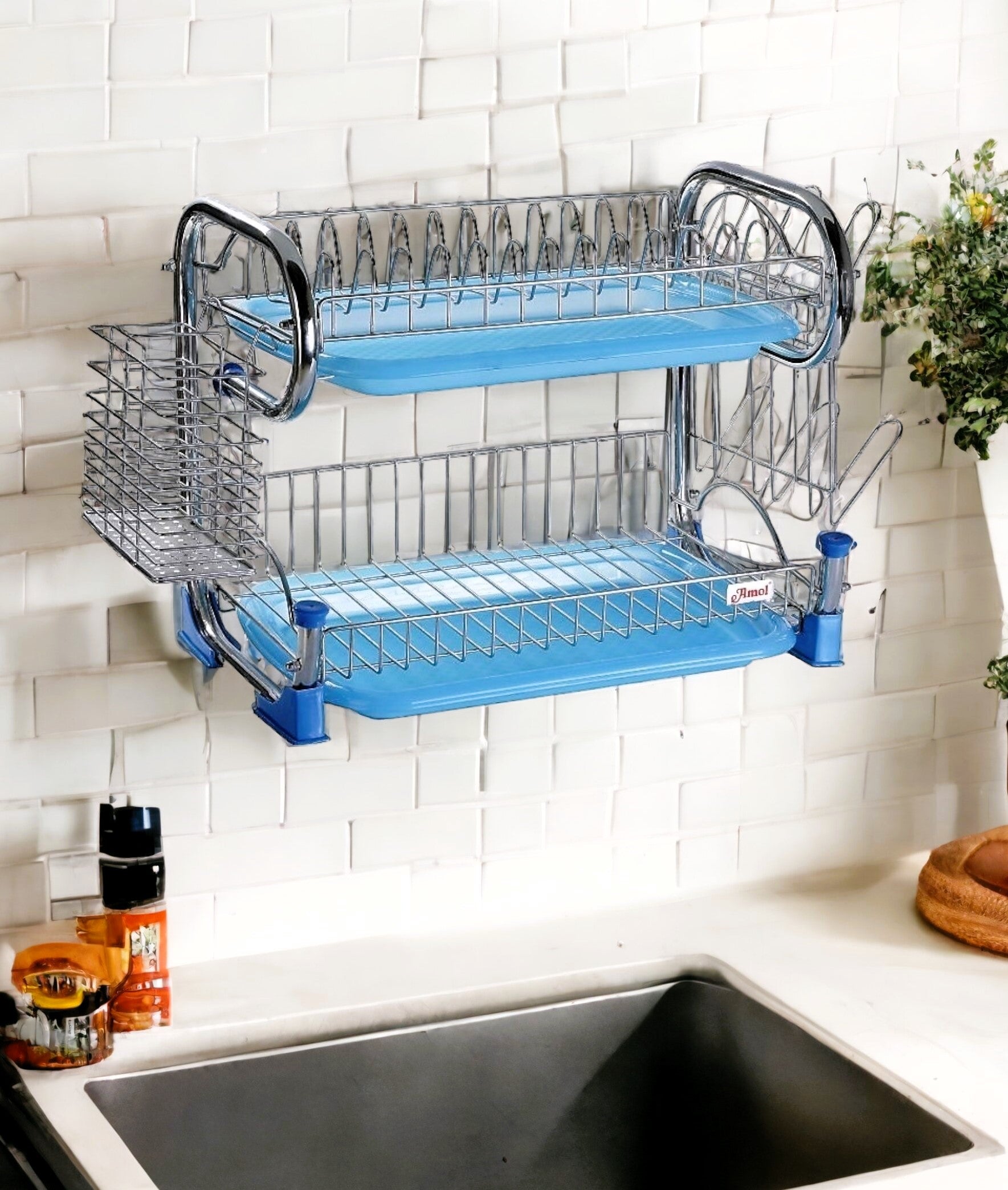 AMOL® Premium Stainless Steel Dish Rack | Kitchen Organizer Stand | Utensils Holder | Vessels Stand | Kitchen Rack