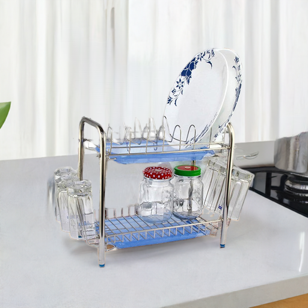 (Small Utensils Rack Modern 6 Glass Holder/Tableware with Plastic Tray for draining)
