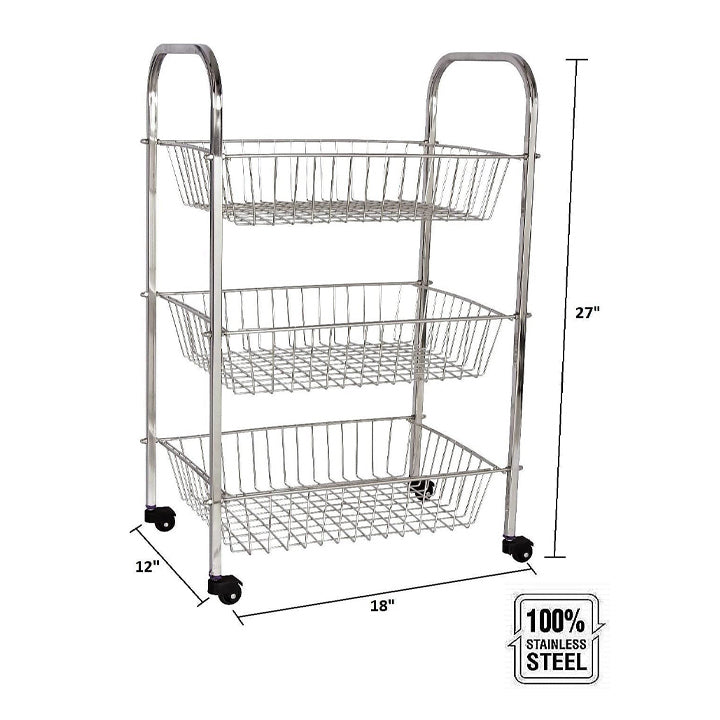 3 Step Fruit/ Kitchen Organizer Trolley Stainless Steel Kitchen Trolley