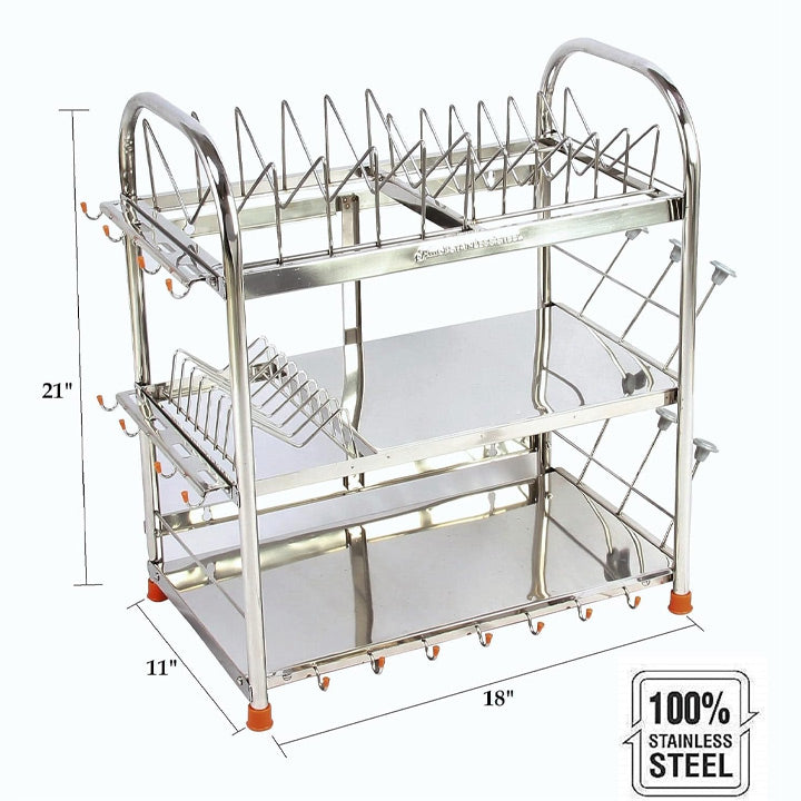 Utensil Stand with Glass Holder Rust-Proof Crockery Rack (15 x 18 Inch, Small Size)