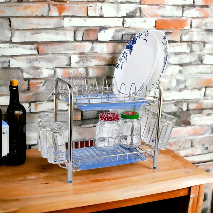 (Small Utensils Rack Modern 6 Glass Holder/Tableware with Plastic Tray for draining)